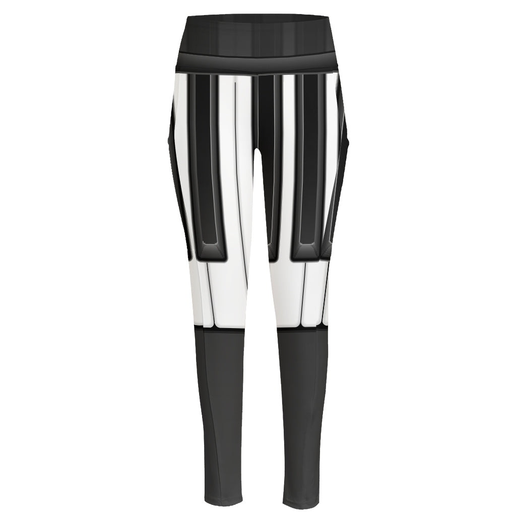 Piano Keyboard Print High-Waisted Pocket Leggings