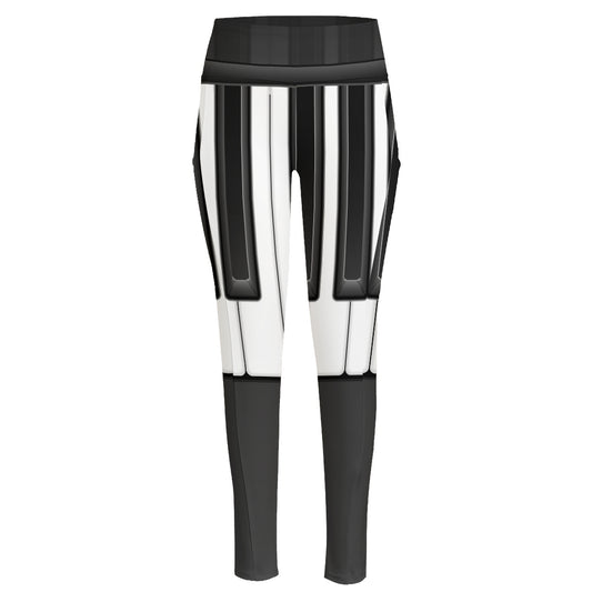 Piano Keyboard Print High-Waisted Pocket Leggings