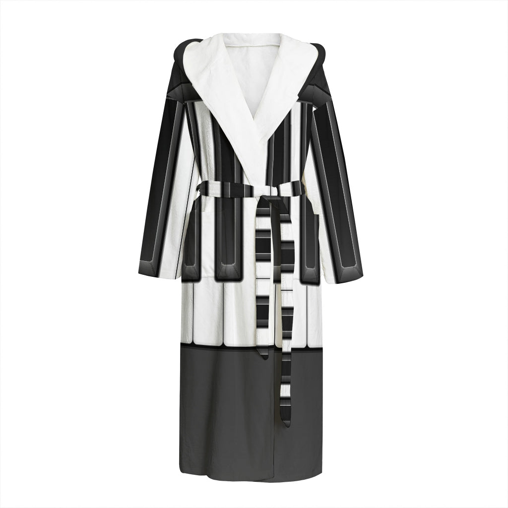 Piano Keyboard Print Hooded Bathrobe