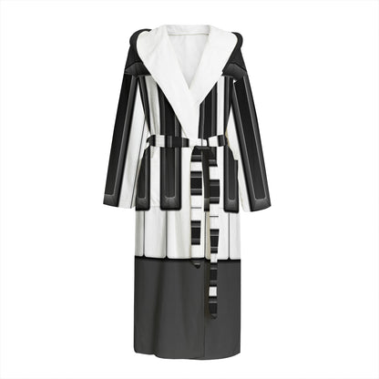 Piano Keyboard Print Hooded Bathrobe
