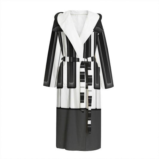 Piano Keyboard Print Hooded Bathrobe