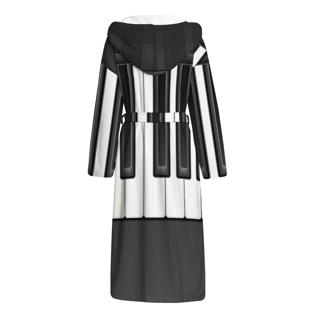 Piano Keyboard Print Hooded Bathrobe