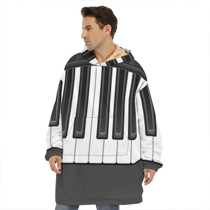 Piano Keyboard Print Hoodie Blanket