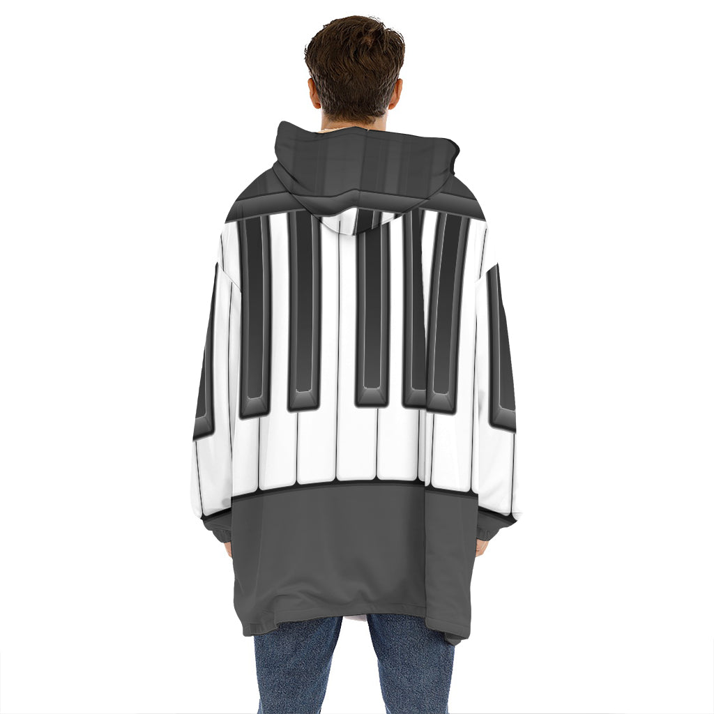 Piano Keyboard Print Hoodie Blanket