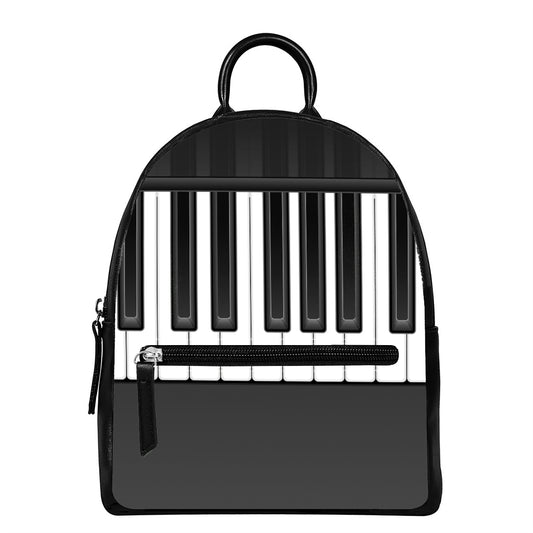 Piano Keyboard Print Leather Backpack