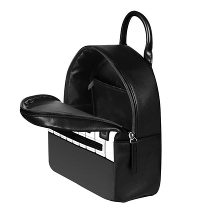 Piano Keyboard Print Leather Backpack