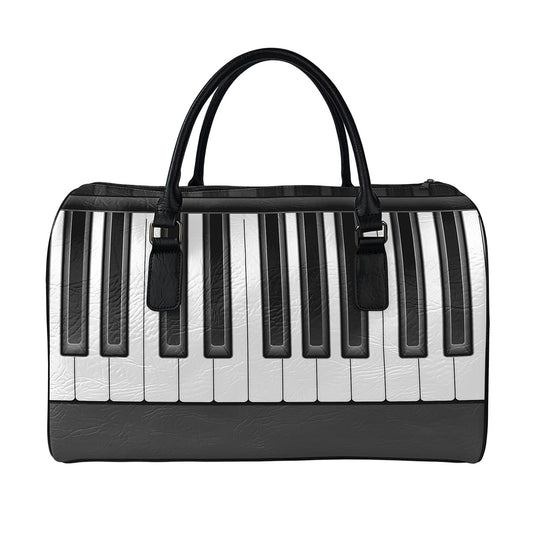 Piano Keyboard Print Leather Duffle Bag