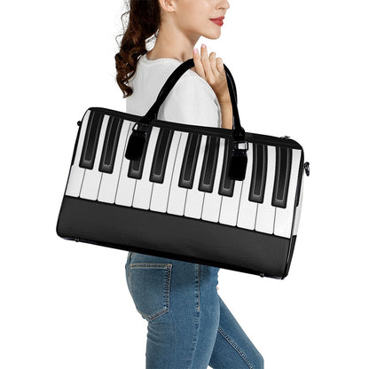Piano Keyboard Print Leather Duffle Bag