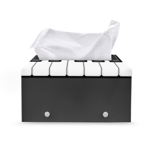 Piano Keyboard Print Leather Tissue Box Cover