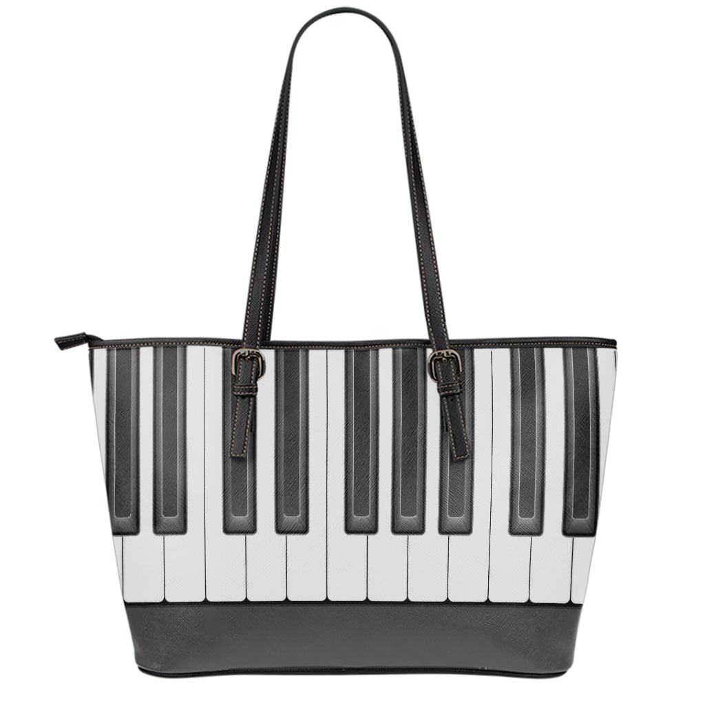 Piano Keyboard Print Leather Tote Bag