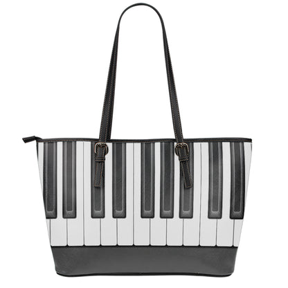 Piano Keyboard Print Leather Tote Bag