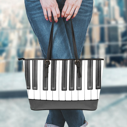 Piano Keyboard Print Leather Tote Bag