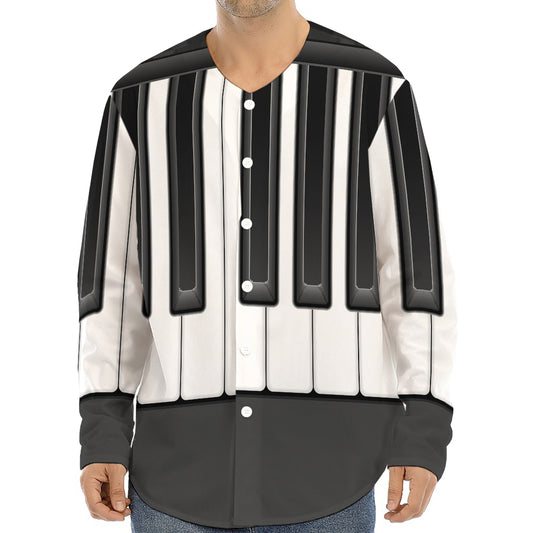 Piano Keyboard Print Long Sleeve Baseball Jersey