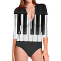 Piano Keyboard Print Long Sleeve Swimsuit