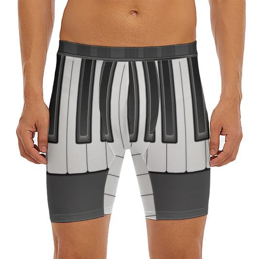 Piano Keyboard Print Men's Long Boxer Briefs