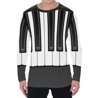 Piano Keyboard Print Men's Long Sleeve T-Shirt