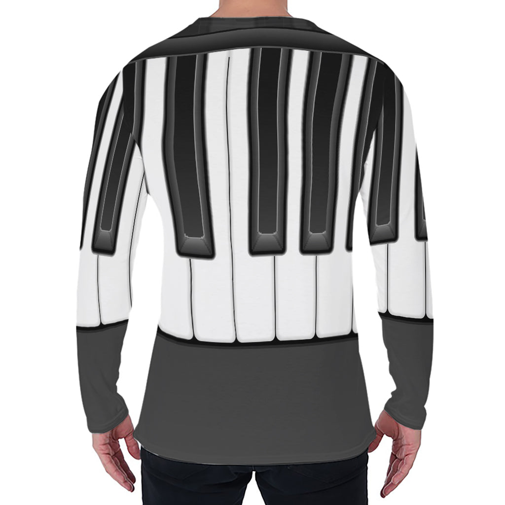 Piano Keyboard Print Men's Long Sleeve T-Shirt