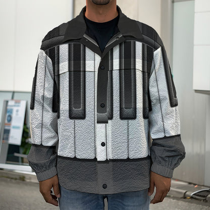 Piano Keyboard Print Men's Shirt Jacket