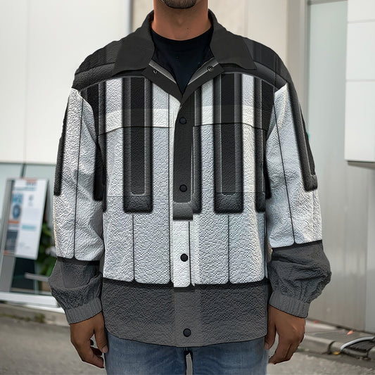 Piano Keyboard Print Men's Shirt Jacket