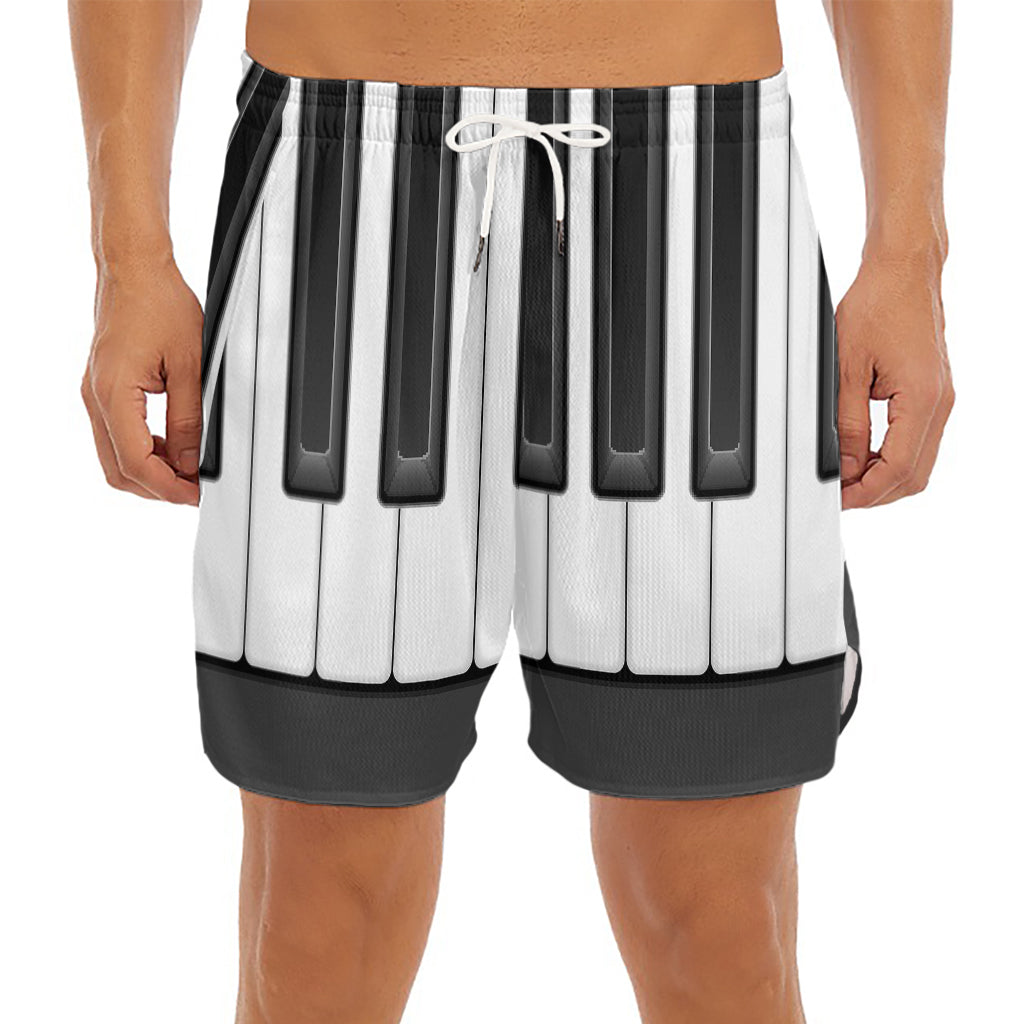 Piano Keyboard Print Men's Split Running Shorts