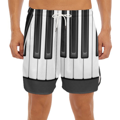 Piano Keyboard Print Men's Split Running Shorts