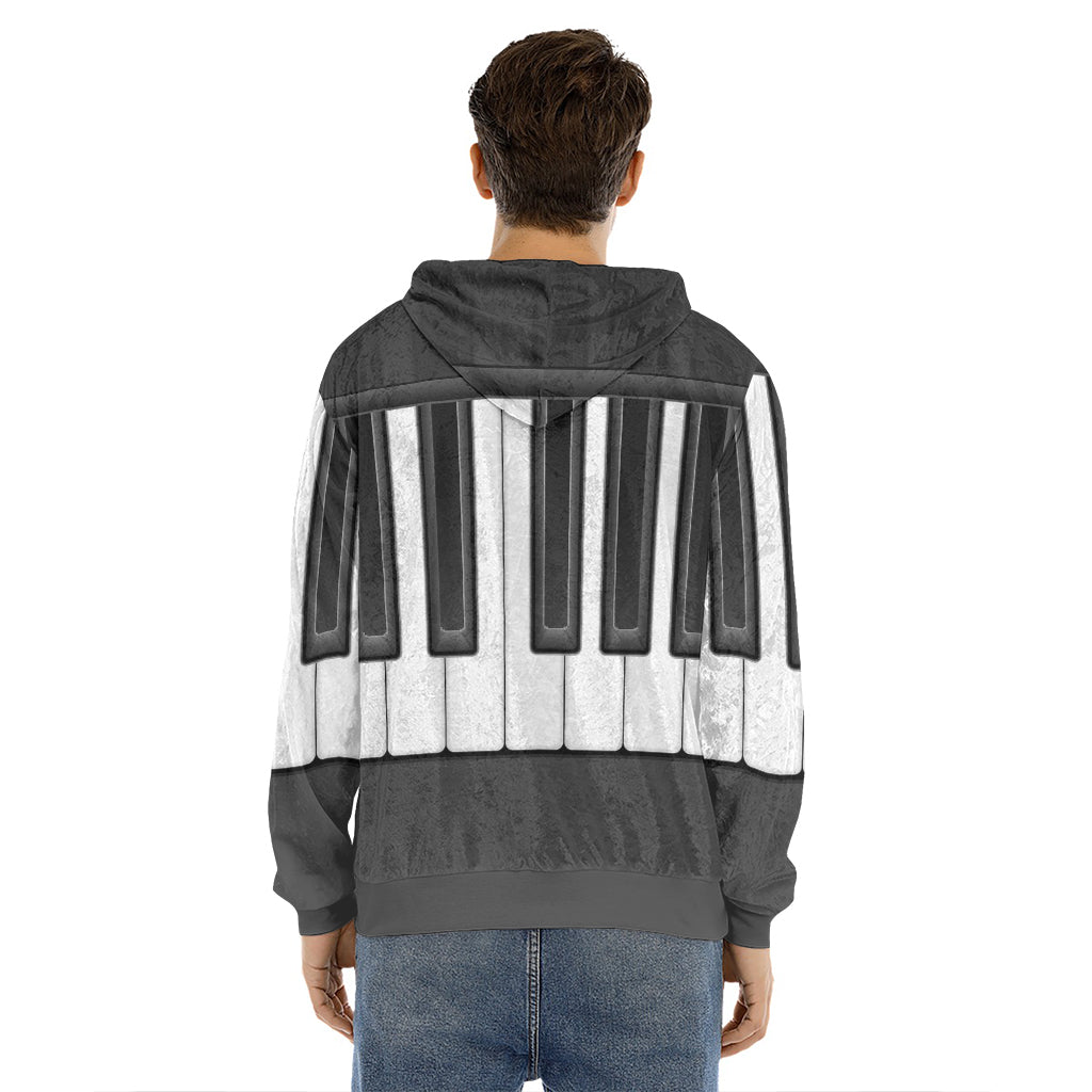 Piano Keyboard Print Men's Velvet Pullover Hoodie