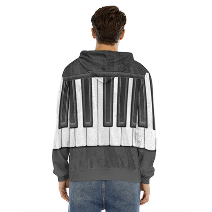 Piano Keyboard Print Men's Velvet Pullover Hoodie