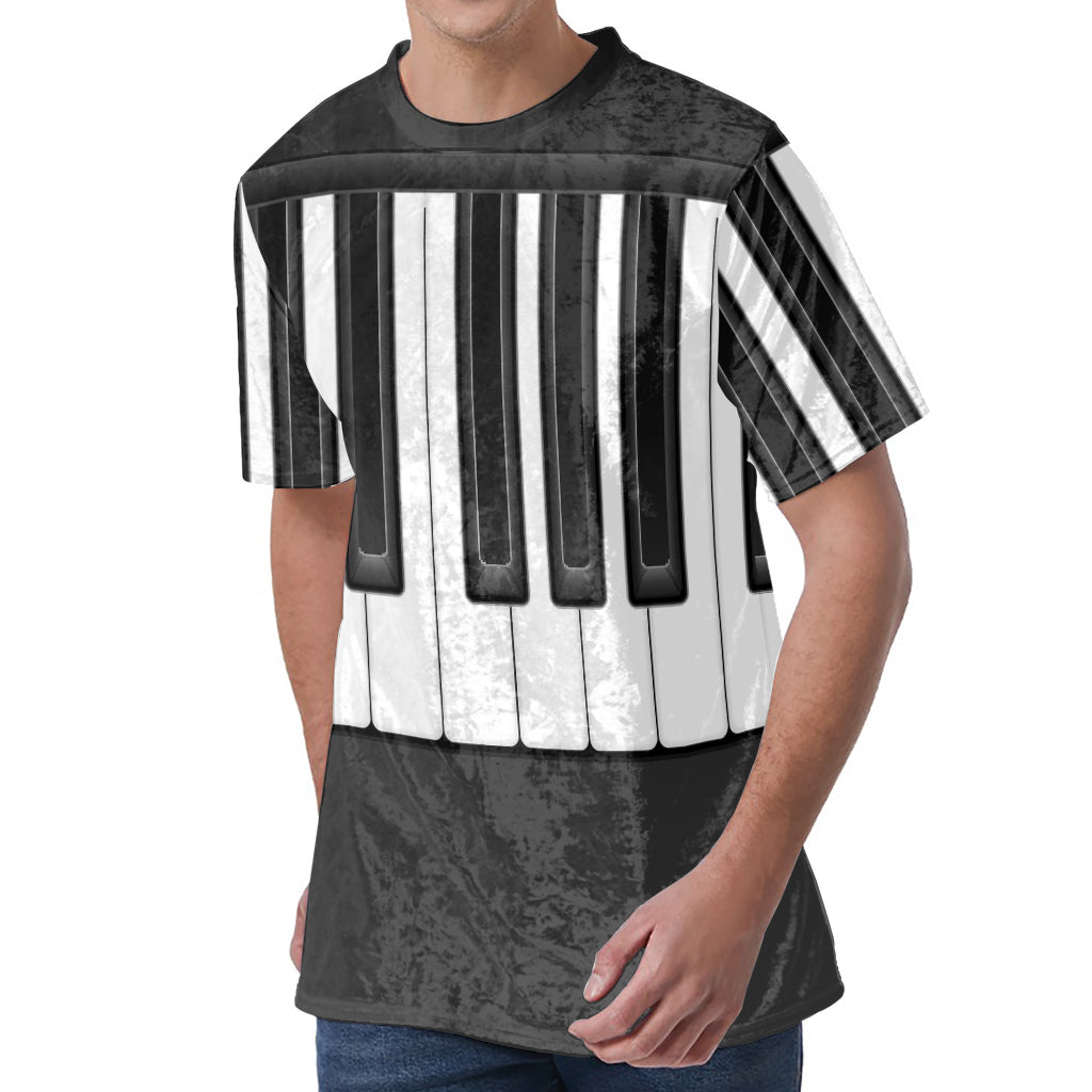 Piano Keyboard Print Men's Velvet T-Shirt