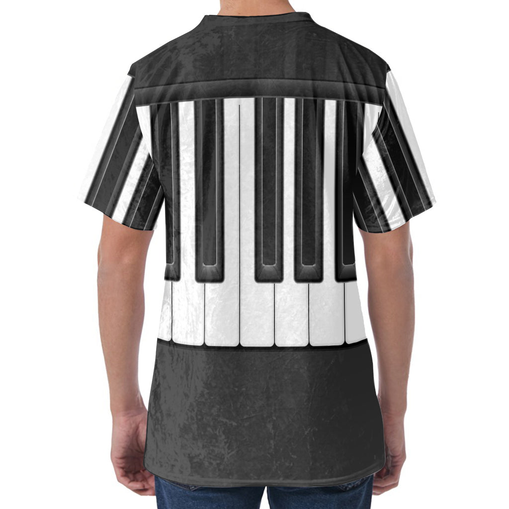 Piano Keyboard Print Men's Velvet T-Shirt