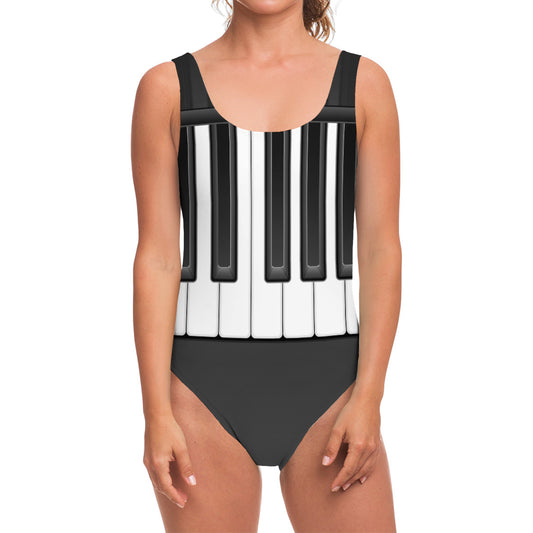 Piano Keyboard Print One Piece Swimsuit
