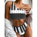 Piano Keyboard Print One Shoulder Bikini Set