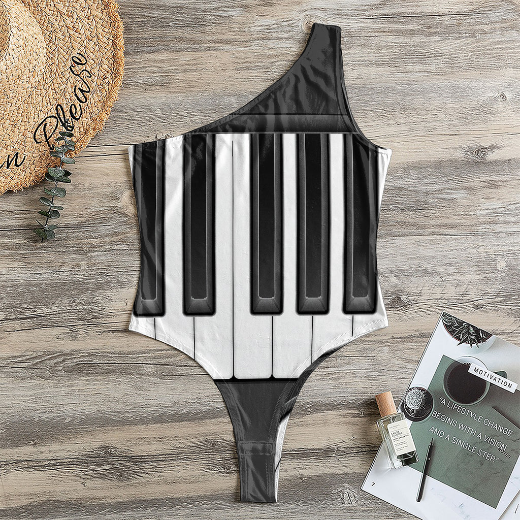 Piano Keyboard Print One Shoulder Bodysuit