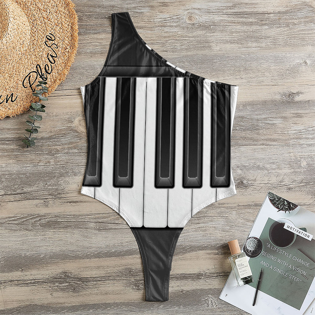 Piano Keyboard Print One Shoulder Bodysuit