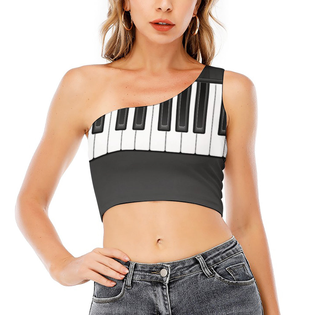 Piano Keyboard Print One Shoulder Crop Top