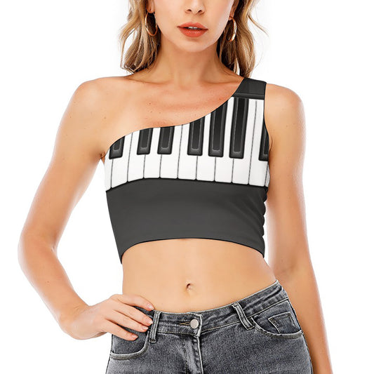 Piano Keyboard Print One Shoulder Crop Top