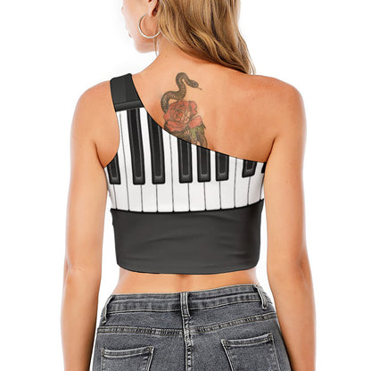 Piano Keyboard Print One Shoulder Crop Top