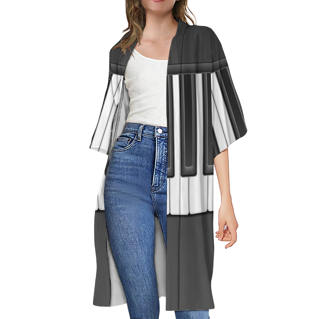 Piano Keyboard Print Open Front Beach Cover Up