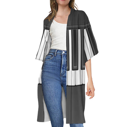 Piano Keyboard Print Open Front Beach Cover Up
