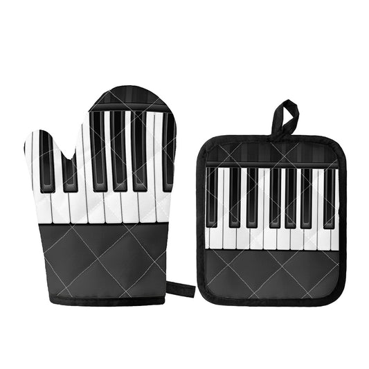 Piano Keyboard Print Oven Mitt And Pot Holder Set