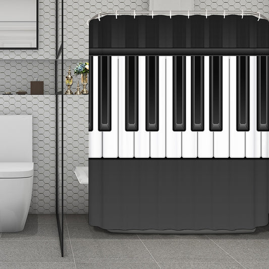 Piano Keyboard Print Polyester Shower Curtain