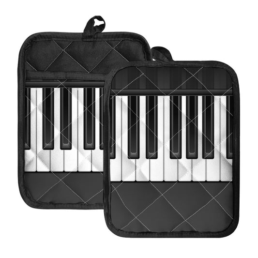 Piano Keyboard Print Pot Holders With Pocket