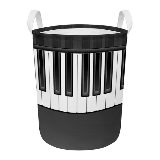 Piano Keyboard Print Round Laundry Basket