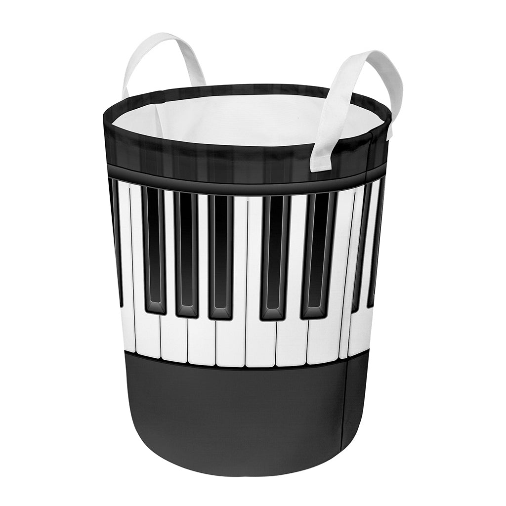 Piano Keyboard Print Round Laundry Basket