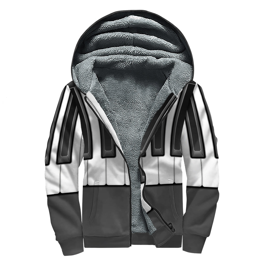 Piano Keyboard Print Sherpa Lined Zip Up Hoodie
