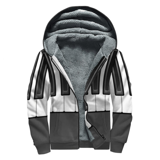 Piano Keyboard Print Sherpa Lined Zip Up Hoodie