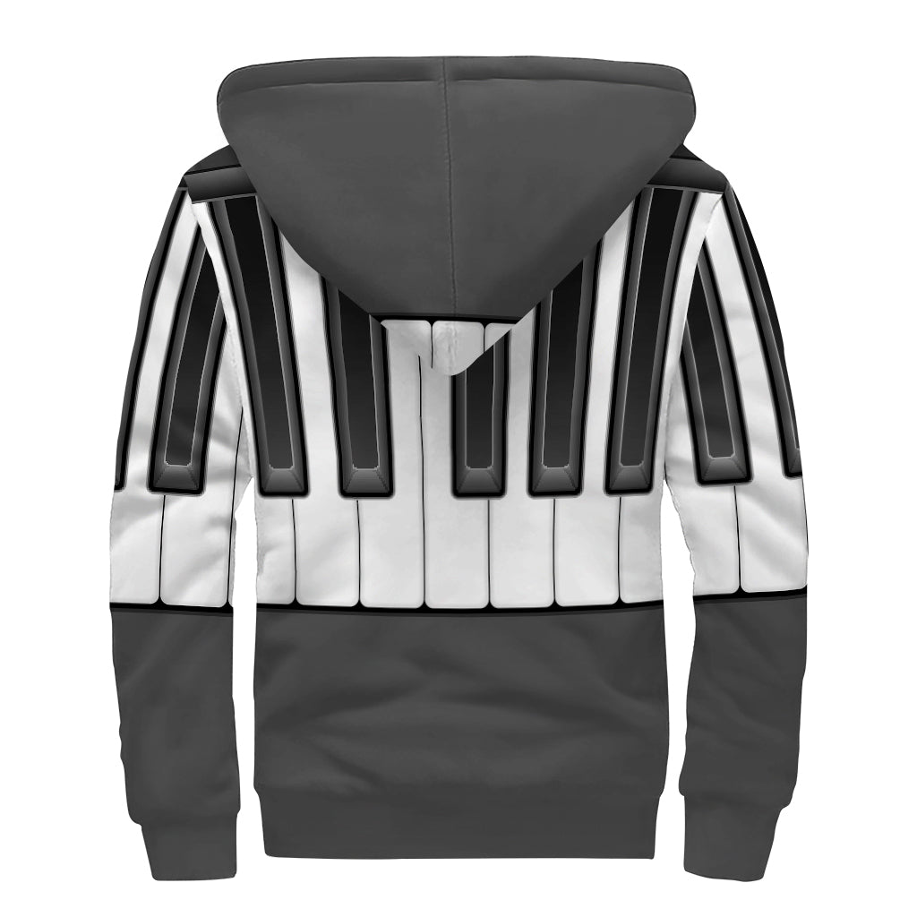 Piano Keyboard Print Sherpa Lined Zip Up Hoodie