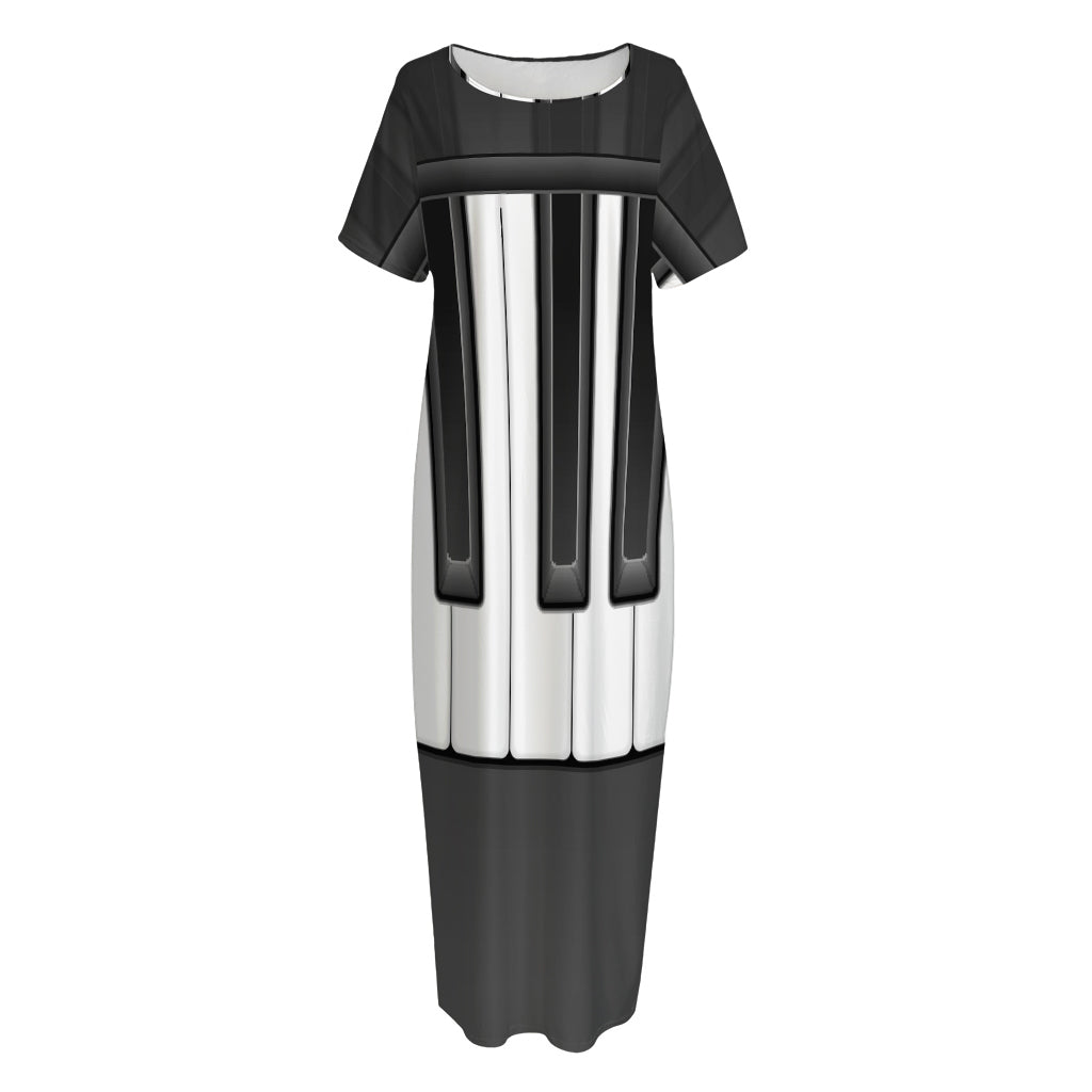 Piano Keyboard Print Short Sleeve Long Nightdress