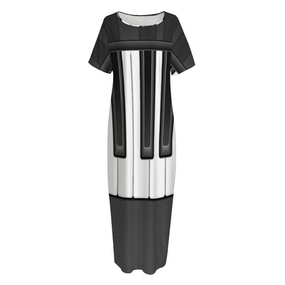 Piano Keyboard Print Short Sleeve Long Nightdress