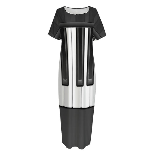 Piano Keyboard Print Short Sleeve Long Nightdress