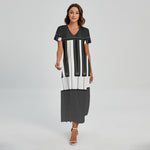 Piano Keyboard Print Short Sleeve Maxi Dress